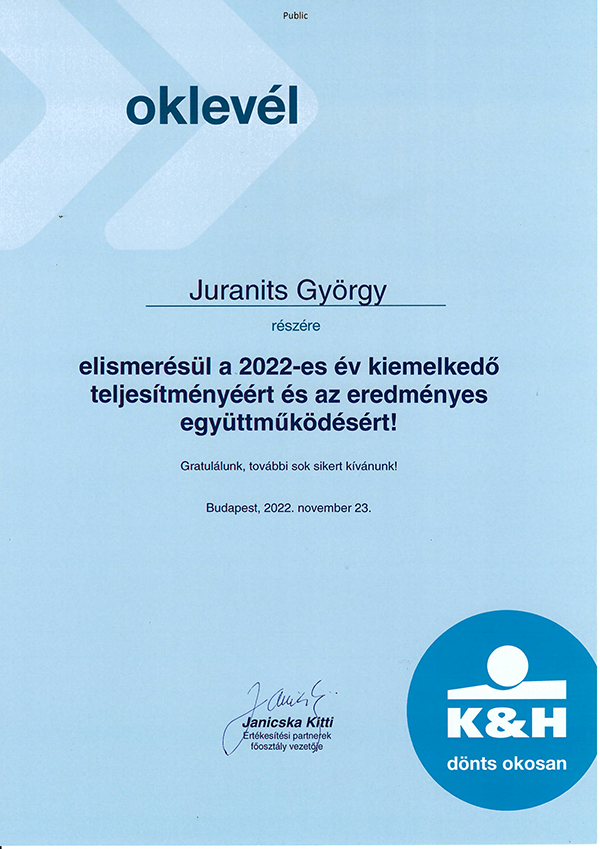 K&H Bank 2022 elismerés