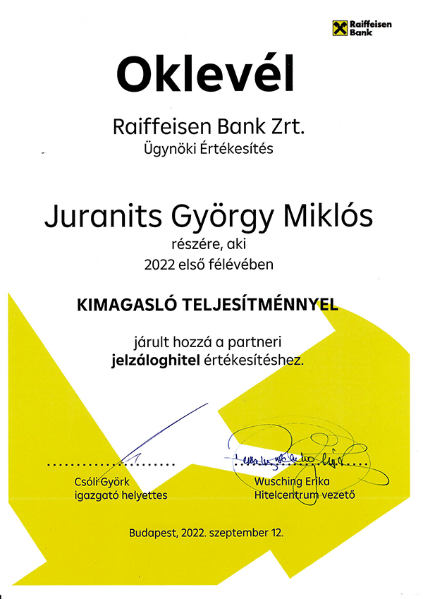 Raiffeisen Bank 2022 elismerés